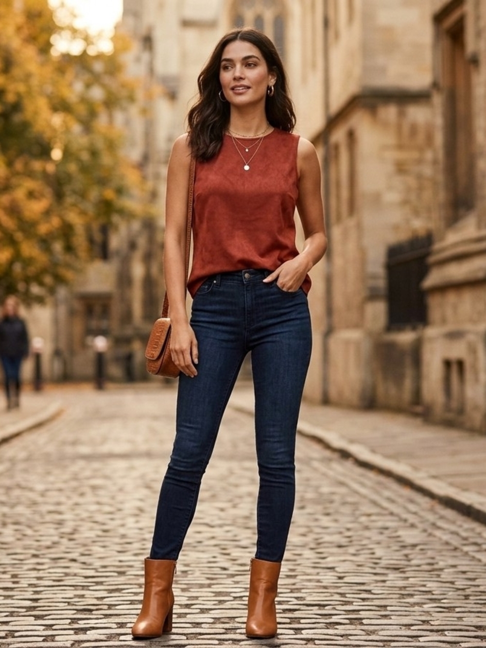 Vince Camuto Rust Sleeveless Faux-Suede Shell Top